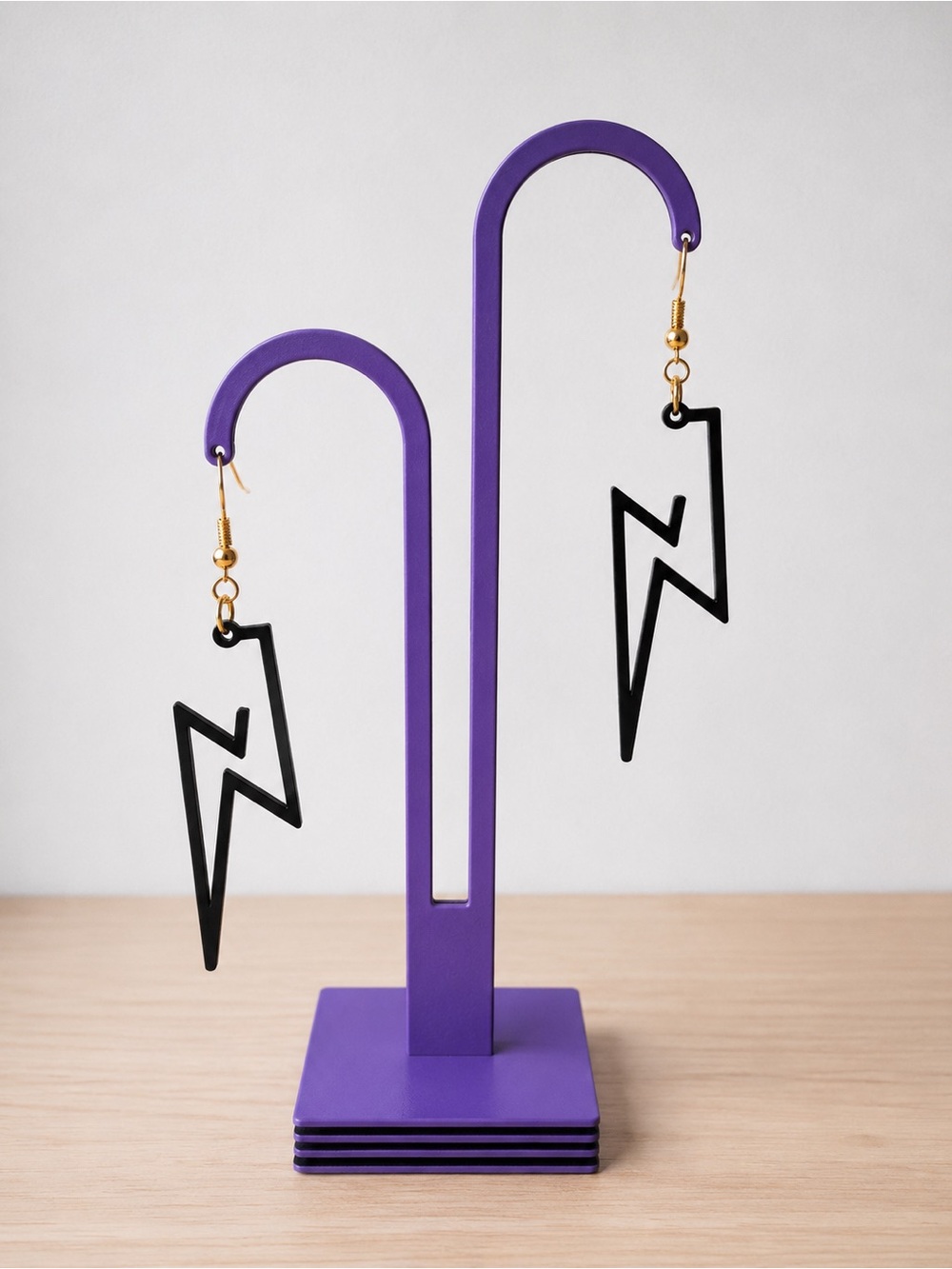 3D printed Black Lightning Bolt Dangle Earrings
